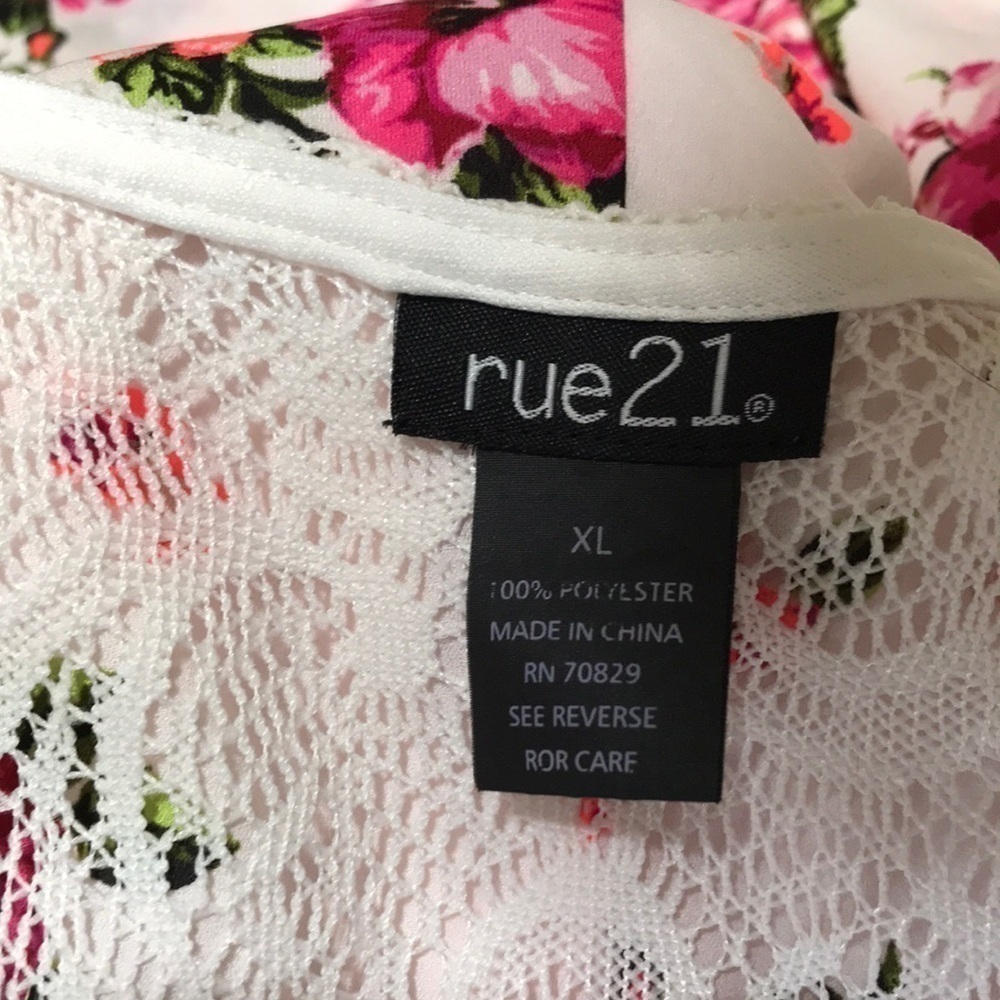 RUE21 Creamy White Cut Out Lace Top w/Pink Floral Silky Bottom Sundress—Sz XL - Picture 3 of 16